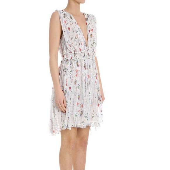 NWT Isabel Marant Etoile Estelle Plunging V-Neck Dress Black Blue White Dots 38 - Picture 2 of 11